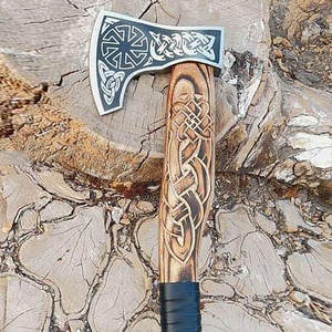 <b>Viking</b> <b>Axe</b> Industrial Handmade Scandinavian Inspired Carbon Steel Blade Wooden Handle Perfect for Outdoor Enthusiasts Collectors - Product Image 3