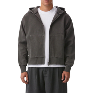 Sweat-shirt à capuche court pour homme en mélange de coton premium, coupe ample décontractée, poignets et ourlet côtelés, style streetwear urbain tendance - Product Image 1