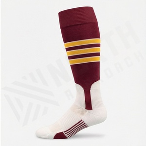 Chaussettes de football montantes marron et blanches avec rayures jaunes, respirantes, tricotées pour adultes, pour le sport printanier - Product Image 3