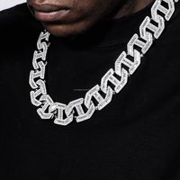 Collier chaîne cubaine Mariner en argent sterling 925 14mm pour homme plaqué or VVS Moissanite diamant taille baguette pour fiançailles