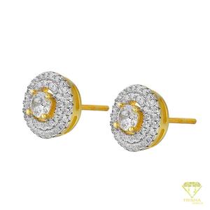 Elegant 925 <b>Sterling</b> <b>Silver</b> Round <b>Stud</b> <b>Earrings</b> With Lab Grown Diamonds Gold Tone Luxury Jewelry Gift - Product Image 3