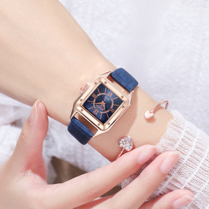 9791 New product 2pcs set Green Ladies leather <b>watches</b> Luxury woman <b>watch</b> with Bracelet - Product Image 5