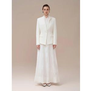 Blazer de Mujer Estilo Nuevo, Manga Larga, Color Avellana, Cierre de un Botón, Sin Cuello, Ropa de Invierno para Mujer, Color Blanco - Product Image 4