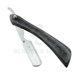 Classic Straight Edge Shavette <b>Razor</b> Matte Black Blade Holder Grey Wood Grain Shaving Tool for Professional Beard Trimming - Product Image 4