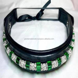 New Arrival <b>Beaded</b> Decorative Straight Shape Padded Leather Horse brow band Genuine Leather Horse Racing Adjustable brow band - Product Image 6