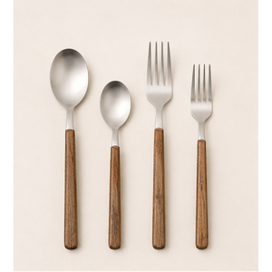 Ensemble de couverts de luxe en acier inoxydable avec manche en bois de noyer naturel, style moderne et minimaliste, pour hôtels et restaurants - Product Image 1