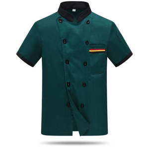 Veste de chef à manches courtes verte pour homme, uniforme avec fermeture à boutons, utilisation en restaurant et bar, tissu en coton tissé - Product Image 1