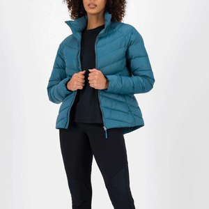Abrigo acolchado de plumón color verde azulado para mujer, con cuello alto, cierre de cremallera, chaqueta acolchada informal de invierno, ropa exterior cálida. - Product Image 4