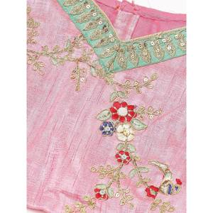 Pink Embroidered Art Silk <b>Bridal</b> Lehenga Choli with Illusion Back and Bow - Product Image 3