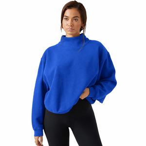 Sudadera de Mujer de Alta Calidad, Oversize, Larga, con Estampado Frontal, Cuello Alto Simulado, Ligera, de Algodón y Felpa, Transpirable y Ecológica - Product Image 1