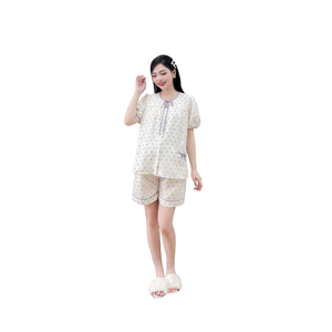Conjunto de ropa de casa de lino para mujer con estampado de lazo B772, absorbente de sudor, buen precio - Product Image 1