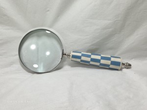 Luxury Handheld Magnifying Glass with Blue and White Checkered Bone Inlay Handle Vintage Style <b>Decorative</b> Reading Magnifier - Product Image 1