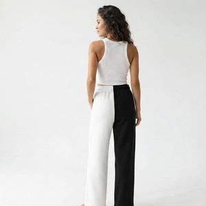 Pantalon de jogging pour femme de haute qualité en molleton de coton, bicolore, à jambes larges, avec cordon de serrage à la taille, coupe ample, style streetwear décontracté et tendance - Product Image 4