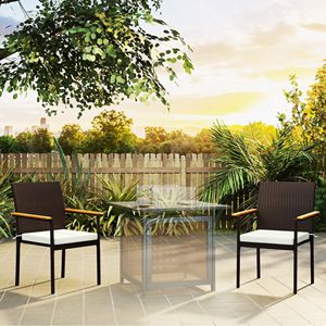 Set di 2 Sedie da Pranzo Impilabili in Vimini Bianco Crema con Cuscini, Schienale e Braccioli per Terrazza e Giardino - Product Image 2