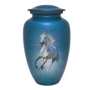 Adult Classic Sky Blue Glossy Running Horse Design Funeral Memorial Cremation Urn for Human Ashes Handcrafted Cremation Urn - Product Image 1