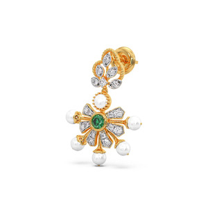 Boucles d'oreilles pendantes en diamant vert soleil couché avec grappe de feuilles et accents de pierres blanches - Product Image 2