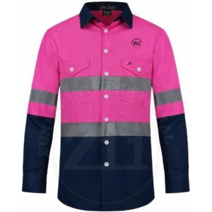 Chemise de sécurité réfléchissante à manches longues pour homme Zi, rose marine, coupe régulière, pour usage en usine et atelier, résistante aux flammes, haute visibilité, niveau FR - Product Image 1