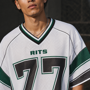 Camiseta de Fútbol Americano RITS Unisex Blanca de Malla con Cuello Mao, Manga Corta, Transpirable, Corte Regular, Número de Equipo 77 Sublimado - Product Image 5