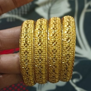 Premium Textured Gold Plated <b>Bangle</b> Bracelet Set Intricate Pattern Traditional Jewelry for Women Daily Wear and Festive Styling - Product Image 1