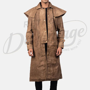 Manteau long en daim marron pour homme, style classique, avec cape aux épaules, style western, en daim et cuir, pour l'hiver - Product Image 1