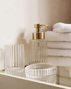 Ensemble d'accessoires de salle de bain en verre, 3 pièces, avec distributeur de savon, pour lavage des mains, transparent - Product Image 4