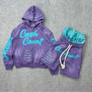Conjunto Deportivo CashCount Morado con Chaqueta con Capucha y Cremallera y Pantalones Cortos, Ropa Deportiva Transpirable de Manga Larga con Bolsillos Laterales para Otoño - Product Image 1