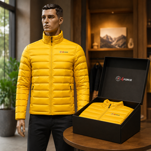 Veste d'hiver pour homme 4FORCE, jaune, en duvet, col montant, fermeture éclair, coupe-vent, décontractée, couleur unie, veste en duvet classique - Product Image 6