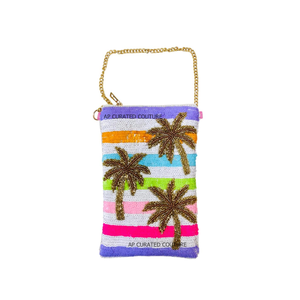 Handmade Seed Beaded Palm Tree <b>Phone</b> <b>Bag</b> Colorful Striped Crossbody Pouch with Gold Chain Strap Trendy Custom Mobile <b>Phone</b> <b>Purse</b> - Product Image 1