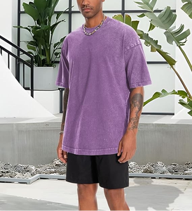 Custom Knitted Anti-Wrinkle Neck Washed Men's T-shirt <b>Drop</b> Shoulder Street Wear Oversize Heavyweight Cotton <b>Acid</b> Vintage Wash - Product Image 4