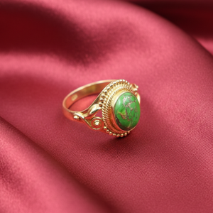 <b>unique</b> Vintage Green Copper Turquoise Ring 925 Sterling Silver Yellow Gold Plated Boho Oval Statement Handmade Women Jewelry <b>her</b> - Product Image 6