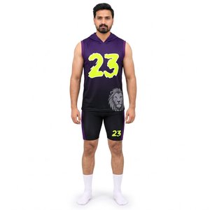 Conjunto de Camiseta y Pantalones Cortos de Baloncesto Personalizados para Hombre, sin Mangas, con Capucha, Sublimados, de Malla Transpirable - Product Image 1
