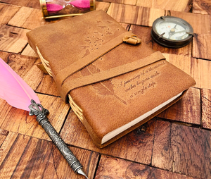 Embossed Feather Leather <b>Journal</b>, Handmade <b>Writing</b> Notebook 7x5 Inch - Product Image 1