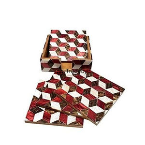 Posavasos Cuadrado de Hueso Incrustado Hecho a Mano de 4x4 Pulgadas, Elegante Adorno Decorativo para Mesa en Diferentes Colores por Tradebyd - Product Image 4