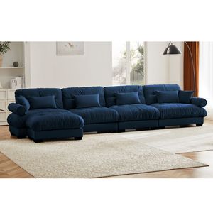 Divano Angolare Moderno in Velluto a Forma di L, Convertibile, Profondo, 4 Posti, Modulare, Comodo, Imbottito per Soggiorno - Product Image 2
