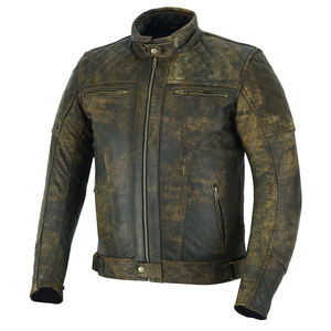 Unisex Vintage Distressed Premium Genuine Cowhide Leather Printed Silk Screen Printed Cafe <b>Racer</b> Motorcycle <b>Jacket</b> CE Armor - Product Image 3