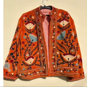 Factory Price Suzani Embroidery Velvet <b>Short</b> <b>Jacket</b> Women Button Winter Coat Bohemian Bomber <b>Jacket</b> Trendy Wholesale Top Product - Product Image 1