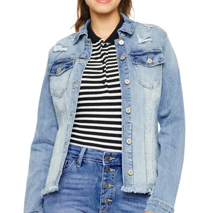 Nouvelle Veste en Jean Femme Tendance Monkey Wash à Manches Longues, Effet Usé et Déchiré, Coupe Oversize, 100% Coton, Vente en Gros - Product Image 5