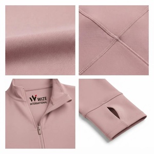 Chaqueta de Yoga WIZE INTERNATIONAL para Mujer, Color Rosa, Cierre Completo, Cuello Alto Simulado, Spandex, Poliéster, Transpirable, Corte Regular, Color Sólido, Logotipo Frontal - Product Image 5