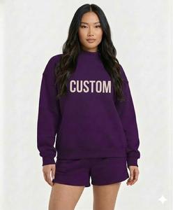 Ensemble décontracté pour femme, coupe ample, col montant, manches longues et short, en coton respirant, style streetwear, avec badge, écologique, pour l'automne - Product Image 5