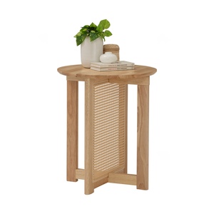 Modern Round Side <b>Table</b> Natural Oak Wood End <b>Table</b> with Rattan Cane Inlay Light Wood Bedside <b>Table</b> for Living Room Bedroom - Product Image 4