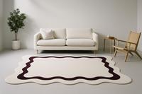 Tapis moderne en laine fait main, blanc et noir, texture nuageuse festonnée, unique, à poils hauts et bas, tapis de luxe de créateur