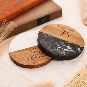 Living & Craft Round Wood Marble <b>Coasters</b> <b>for</b> Home Office or Christmas Housewarming Table Use Stylish Cup <b>Drinks</b> Holder - Product Image 2
