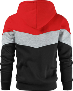 <b>Men's</b> Color Blocking Hooded <b>Sweatshirt</b> Regular Fit Knitted Casual Autumn Wear <b>Red</b> Gray Black - Product Image 5