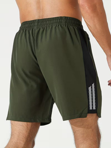 Men Green Sport <b>Shorts</b> Mid Waist Drawstring Quick Dry With <b>Zip</b> <b>Pocket</b> Color Blocked Design - Product Image 2