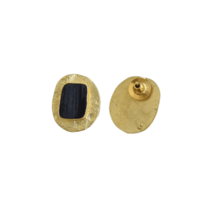 Gold Plated Brass <b>Stud</b> <b>Earrings</b> <b>Black</b> Tourmaline Natural Semi-Precious Stone High Polish Nickel Free Durable High Quality Party - Product Image 3