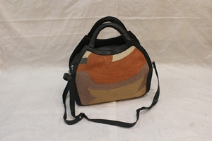 Bolso Tote de Lana Personalizado, Bolso de Hombro Reversible, Técnica de Costura, Patrón Geométrico Moderno, Ribete Negro, para Uso Diario y Viajes - Product Image 5