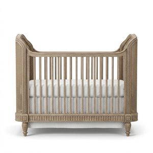 Cuna para bebé, pintada en blanco, de madera maciza de caoba tallada, hecha en Indonesia, personalizada WT996 - Product Image 1