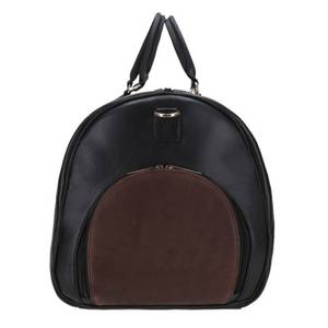 Bolsa de Viaje Clásica de Cuero Negro con Panel Lateral Marrón, Gran Capacidad, Sistema de Transporte con Asa - Bolsa de Cuero - Product Image 2