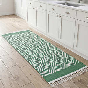 Blue Striped Area Rug Washable Flat Weave Stain Resistant Hallway Rug Thin Pile Indian Cotton Woven <b>Sofa</b> Floor Vintage Mat - Product Image 3