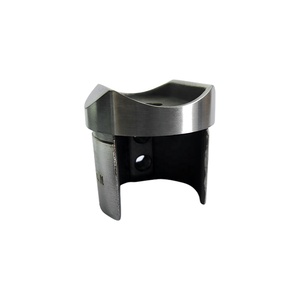Adaptador de poste de vidrio con cuello perpendicular de acero inoxidable de estilo moderno y tapa de extremo con brida para aplicación en pasamanos de escaleras de hoteles - Product Image 1